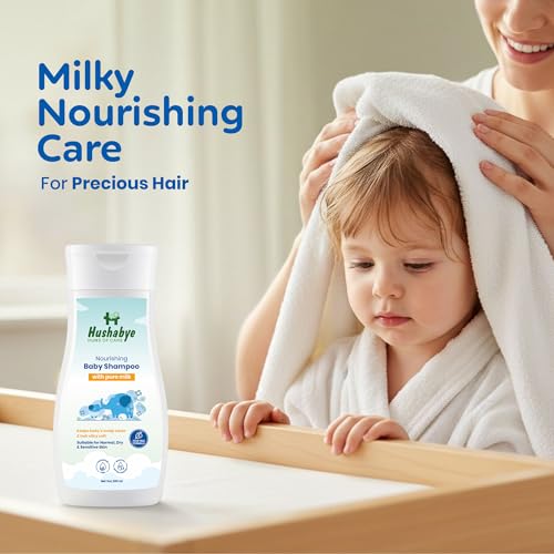 Image of Hushabye Head to Toe Baby Wash & Nourishing Baby Shampoo with Milk Protein | Paraben & Sulphate Free, pH Balanced for All Skin Types | Newborn Bath Gift Set, 200ml Each, Combo Pack of 2