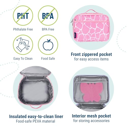 Image of Wildkin Kids Insulated Lunch Box, Pink Giraffe | Insulated, wipe-clean lunch box for school, daycare, and travel