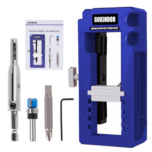 GOKINDOR Door Hinge Jig for Easy Door Hinge Installation Mortiser for 3' to 5' Length, 1/4' to 5/8' Thickness, Square or Radius, Adjustable Jig Kit