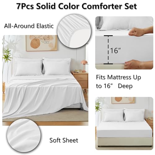 CozyLux Full Comforter Set White, 7 Pieces Bed in a Bag Soft Bedding Comforter Set with Sheets, All Season Boho 7PC Bed Sets with Comforter, Fitted Sheets, Flat Sheets, Pillow Shams and Pillowcases