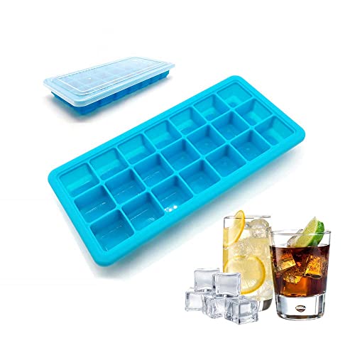 Bandeja de hielo flexible de silicona 21 cavidades con tapa azul miniatura 1
