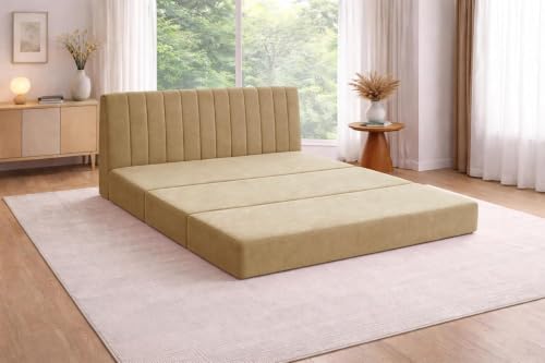 Image of Rosebell -3 Seater Armless Sofa Cum Bed with Backrest | Soft Velvet Fabric Finish | Modern Living Room & Bedroom -Golden-Color