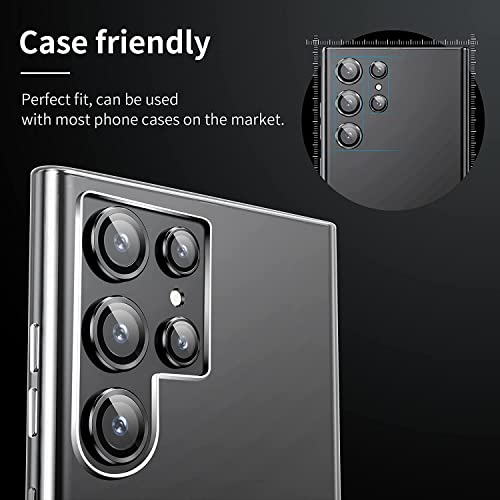 Image of XYKOS Camera Lens Protector Compatible with Samsung Galaxy S22 Ultra, Scratch-Resistant Ultra-Thin Tempered Glass with Aluminum Edge, Set of 5, Black