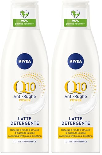 NIVEA Q10 Power Latte Detergente Viso + Antirughe da 200 ml, Detergente viso Idratante Anti-Età con Q10 e Creatina, Struccante viso idratante per pelle sensibile (Confezione da 2)