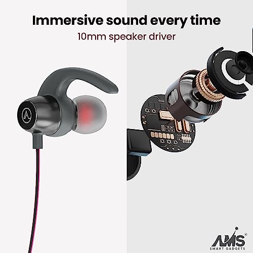 Image of AMS Royal Series Sports Wireless Neckband Earphone with Extra Bass Upto 35 Hours Playtime, Sweat & IPX5 Water Resistance, (NB22, Red)