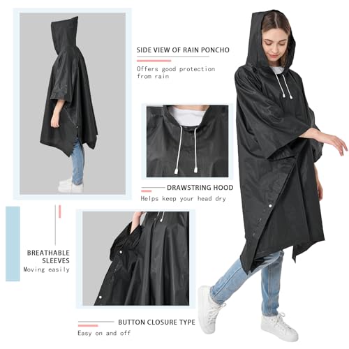 Rain Ponchos for Adults Reusable 2 Pack Waterproof Lightweight for Women and Men with Drawstring Hood4