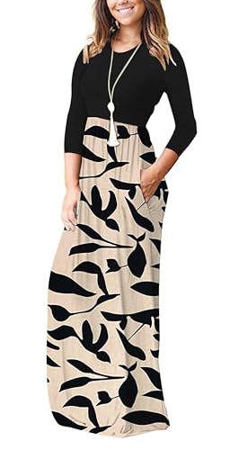 Image of WNEEDU Women's 3 /4 Sleeve Casual Loose Long Maxi Dresses with Pocket