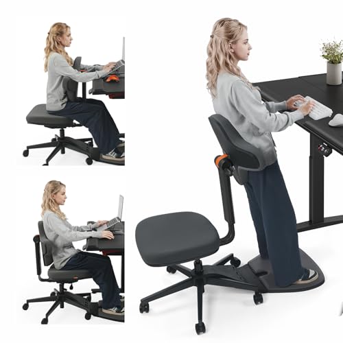 Newtral Standing Mate Chair, 6-in-1 Ergonomic Standing Desk Chair, Adjustable Sit Stand Lean Perch Saddle Stool with Flip Backrest, Dynamic Posture Support & Built-in Anti-Fatigue Design, MT-M-DG
