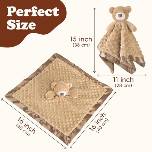 Image of Baby Lovey Security Blanket, Soft Teddy Bear Stuffed Animal Snuggle Toy, Baby Registry Search Receiving Blankets for Newborn Infant Essentials Gifts for Boys Girls, Brown 16 Inch