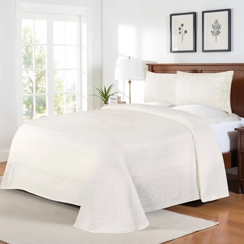 SUPERIOR Juego de colcha de mezcla de algodón, incluye colcha de gran tamaño y 2 fundas de almohada a juego, manta ligera, decoración de cama, mandala floral vintage jacquard, colección Lyron, tamaño