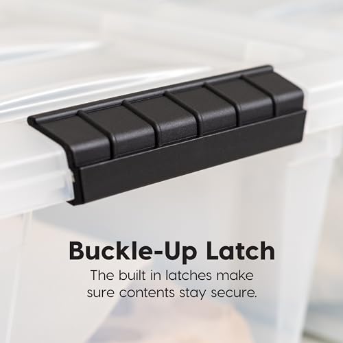 Image of IRIS USA 72 Qt Stackable Plastic Storage Bins with Lids, 6 Pack - BPA-Free, Made in USA - See-Through Organizing Solution, Latches, Durable Nestable Containers, Secure Pull Handle - Clear