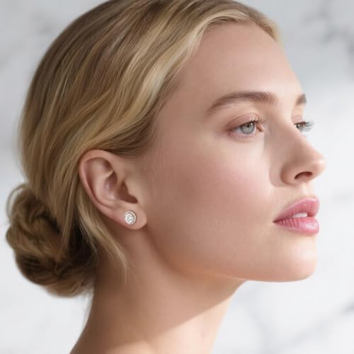Moissanite Stud Earrings Lab Created 1ct-3ct 925 Sterling Silver 18K White Gold Plated, Round Cut, VVS1 Clarity Moissanite Halo Earrings for Women Men2