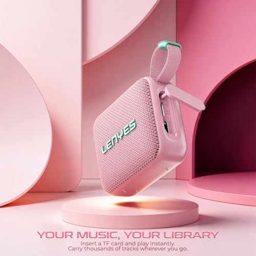 Image of Lenyes S216 Bluetooth Pocket Speaker, 6W, IPX7 Waterproof, Deep Bass, 5Hr Playtime, TWS Stereo, Bluetooth 5.0, TF Card, Carry Strap, Compact and Lightweight, Pink