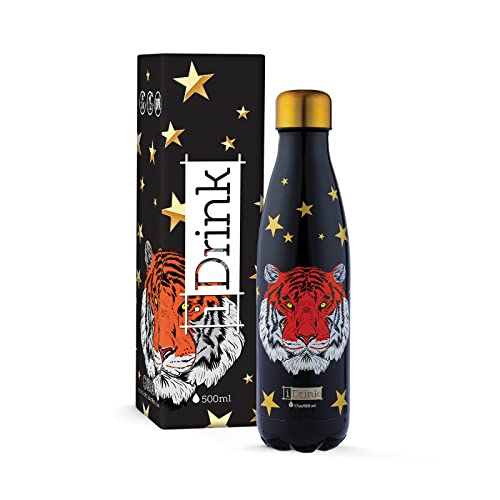 I-Drink Botella Térmica Doble Pared 350/500/750/1.000 ML, Decorada (500 ML, Tiger)