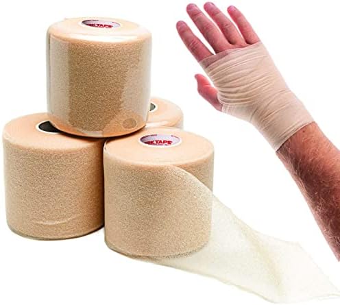 Starktape Underwrap Athletic Foam Sport Tape. Pre Wrap Bandage Taping Supplies for Ankle Wrists Hands Knees. Hair Tie, Headband, Patellar Support. 2 and 4 Prewrap Rolls Beige, 2.75 Inch by 30 Yards