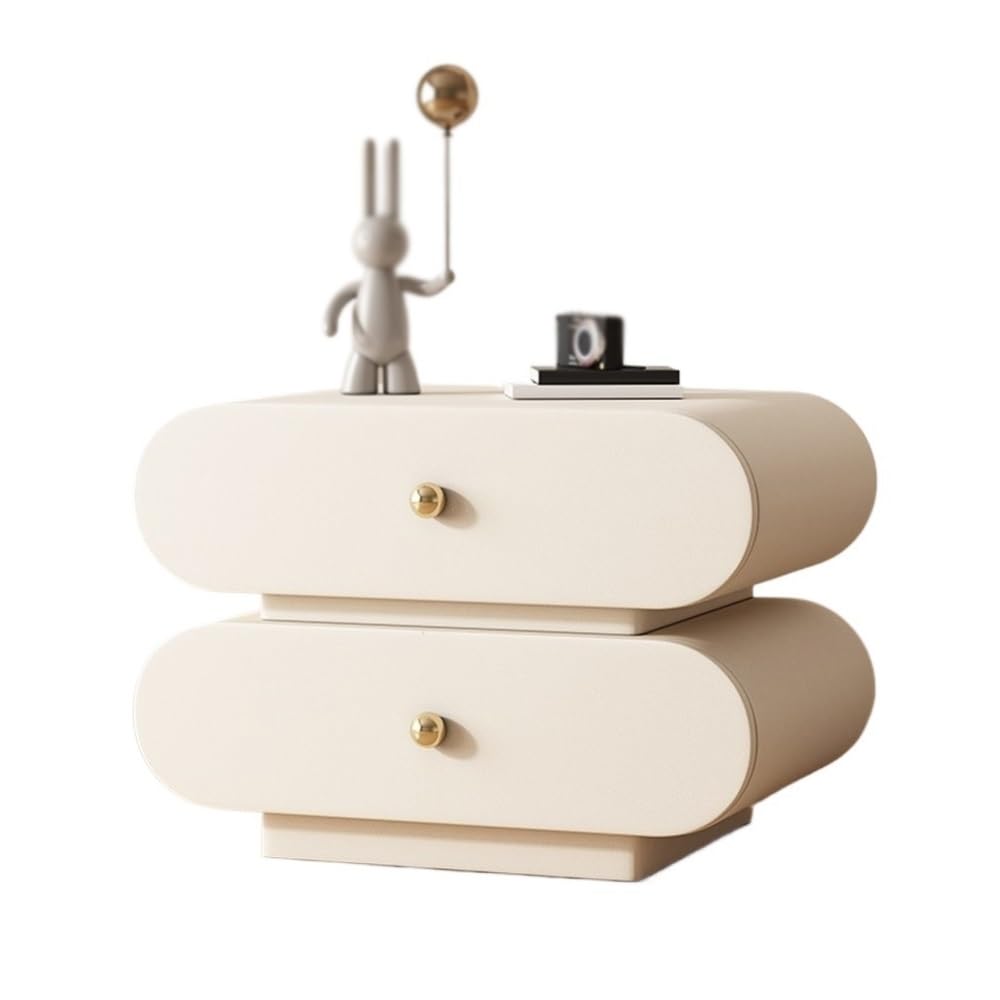 Table de chevet en bois blanc à deux tiroirs de taille XS