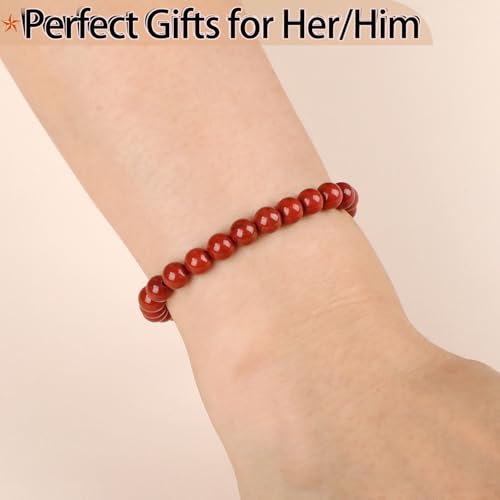 QOGIR Red Jasper Bracelet - Stone of Calmness Bracelet for Men Women - Handmade Natural Gem Stone Beaded Stretch Elastic Healing Bracelets 6mm4