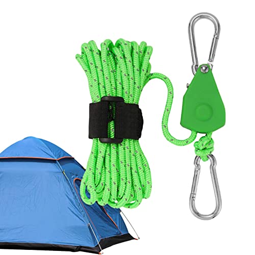 Gomice Tent Rope with Pulley | 4mm Reflective Tie Down Rope, Green | Camping, Hiking