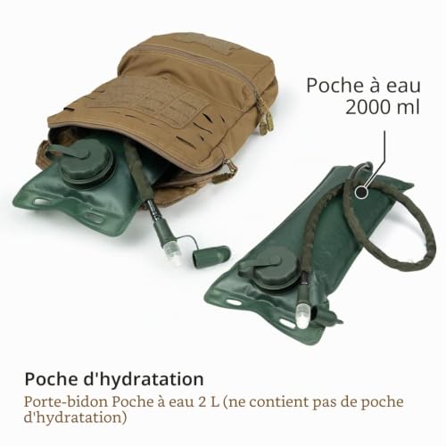 TOPTACPRO Sac d'hydratation Tactique Molle pour Sac d'hydratation de Vessie d'eau d'hydratation 2L 500D Nylon (Coyote Brown) – vue 5