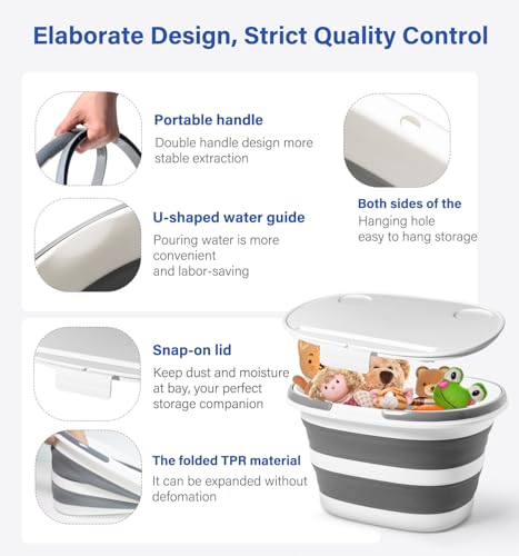Image of Lesipee Upgraded 16L Collapsible Mop Bucket with Multi-Functional Lid, 4-in-1 Foldable Silicone Tub with Table Surface, Floor Stand, Space Saving 4.2 Gallon Storage Solution for Home & Outdoor