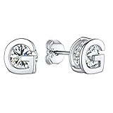 PROSILVER Letra G Pendientes Diamantes Plata Stud Iniciales de Nombre Aretes Pequeños Plata de Primera Ley Piercing de Oreja
