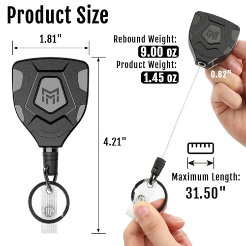 MNGARISTA Heavy Duty Retractable Keychain with Belt Clip, ID Badge Reel Key Chain, Badge Holder with 31.5' Steel Cord and Key Ring, 9.0oz, 2-Pack