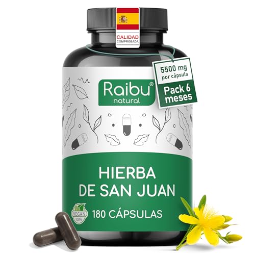 Hipérico Hierba de San Juan Extracto - 5500mg de Hierba de San Juan por cápsula (10:1) - Alta Concentración para 6 Meses - Antiestrés, Sueño - 180 Cápsulas Veganas, Sin Aditivos