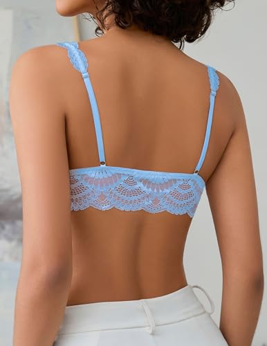 Image of Avidlove Lace Bralettes Womens Triangle Plunge Wireless Bras Camisole Tops Cami Strappy Sexy Soft