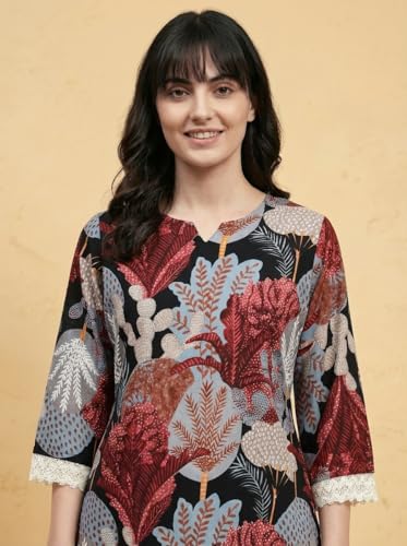 Image of Bee M Pee Designer Trendy Floral Printed Poly Rayon Cotton Kurta Coord Sets for Women | Stylish Casual Kurti Tunic Cord Set with Pant for Woman for Office