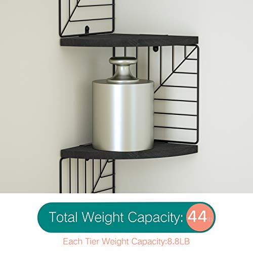 Love-Kankei Corner Shelf Wall Mount Of 5 Tier Rustic Wood Floating Shelves Wall Shelves For Bedroom Living Room Bathroom Kitchen Office And More Black thumb #5