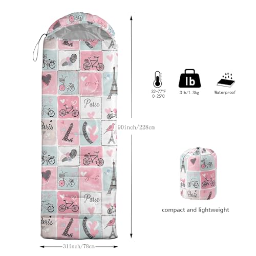 QOOMO Eiffel Tower Love Print Printed Camping Sleeping Bag, 3 Season Warm & Cool Weather,Lightweight,Waterproof Sleeping Bags for Adults & Kids,Traveling,and Outdoors,Camping Gear Equipment, 31x90inch by QOOMO - Image 7