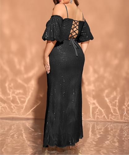Image of Women's Plus Size Off The Shoulder Puff Sleeve Dress Sequin Formal Maxi Evening Cocktail Party Gowns