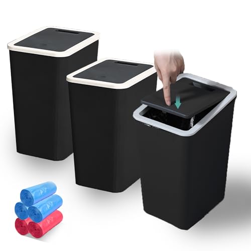 La Mejor Lista de Cesto de Basura para Baño los 5 más buscados. 50 Paquete de 3 Bote de Basura Pequeño con Tapa a Presión, 13 L/3.4 Gallon Cesto de Basura de Plástico para Baño, Oficina, Cocina y Sala de Estar (negro)