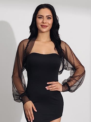 Unicra Tulle Bolero Shrug Long Sleeve Bridal Wedding Jacket Bolero Evening Dresses Cardigan for Women and Bride3