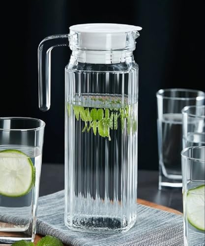 Image of Premium Water and Juice Glasses and Jug Set Combo [6 Piece Glass 270ML & 1 Piece Jug 1 Liter] Transparent Pitcher Set for Dining Table, Home & Restaurant,Party (MTS - 18)