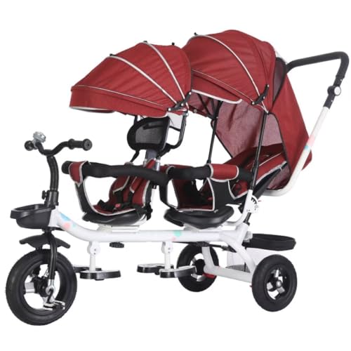 Dual Seats Stroller Tricycle,Twins Stroller with Pedals,Parent Push Trike,swivels Seats with Recline backrest and Canopy,Titanium Wheel,Rear Wheel with Dual Foot Brakes