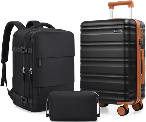 Romtour 3 Piece Luggage Set 20 Inch Carry On Suitcase with Spinner Wheels, PC Hard Shell TSA Lock,...