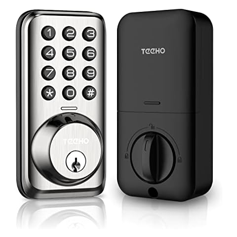 TH003-3-2 Vine Satin Nickel TEEHO Keypad Door Lock - Keyless Entry Door Lock - Smart Door Lock with Keypads - Deadbolt Smart Lock - IP54 Weatherproofing Cover