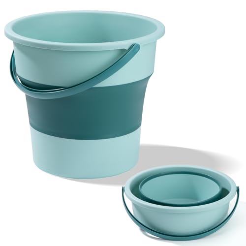 Eimer Faltbar Tragbares Putzeimer Spülwanne Camping Platzsparend Fischerei Wassereimer Mit Griff für Reinigung Camping Angeln Küche (Grün, 5L)