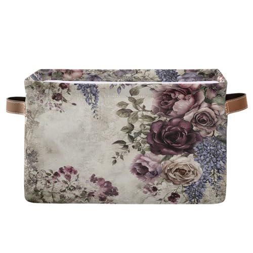 Cgiub Cesta de almacenamiento de flores vintage, plegable, de tela, impermeable, organizador de armario, cesta de juguetes para perros, caja decorativa con asas para dormitorio, guardería, hogar