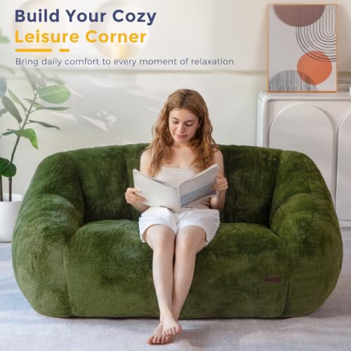 Image of MAXYOYO Bean Bag Chair, Comfy Bean Bag Sofa with Back Support, Loveseat Faux Fur Bean Bag Chair for Adults, Stuffed Floor Sofa for Living Room, Bedroom, Apartment, Green