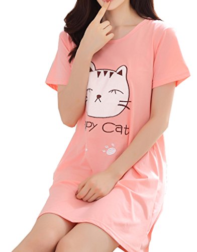 Vopmocld Big Girls' Cute Happy Cat Sleepwear Short Sleeve Summer Soft Nightgown2