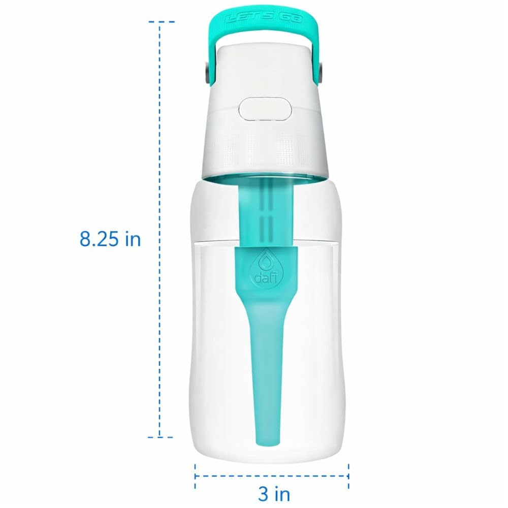 Dafi Gourde Filtrante SOLID, 1 Filtre à Charbon Actif, Turquoise 0,5 L - Sans BPA Bouteille d'eau, Filtre le Chlore et autres contaminants - Gourde Sport, Gourde Paille, Bouteille d'eau de Sport