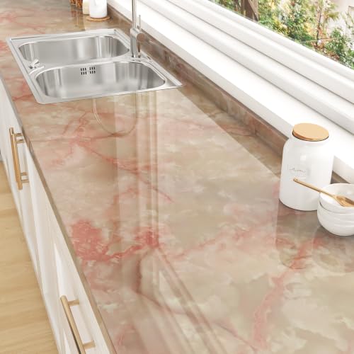 Papel de contacto de mármol rosa autoadhesivo e impermeable para renovar armarios y encimeras 2