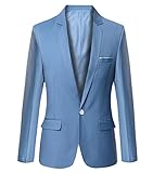 Mens Slim Fit Casual One Button Blazer Jacket (M, Light Blue)