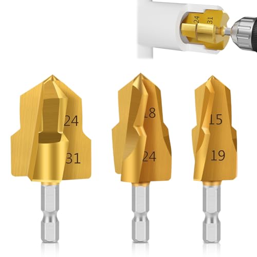 WSOOX Trapano passo per estensione tubo dell'acqua, 3 punte per trapano a gradini, professionale, HSS conico, raccordo per tubazioni PPR/TPR.