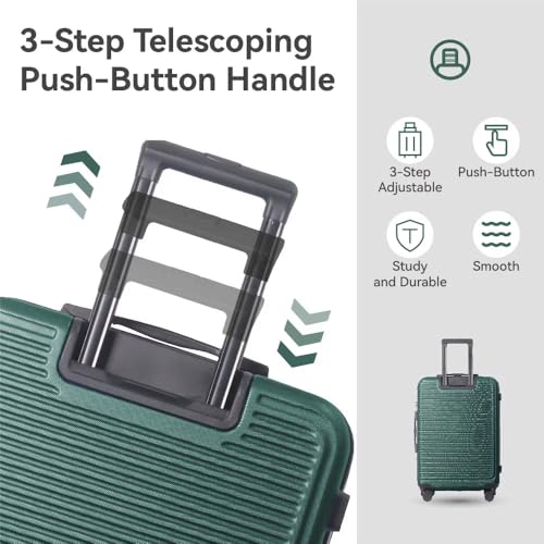 3-Piece ABS Hardshell Luggage Set, 20/24/28 Inch Spinner Suitcases with TSA Lock, Telescoping Handle (Dark Green)3