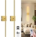 NIORSUN 28 Inch Battery Operated Wall Sconce Set of 2, 360° Rotation Gold Rechargeable Wall Lights with Detachable Tube and Remote, 3CCT Dimmable Wireless Wall Lamp for Living Room Bedroom Hallway