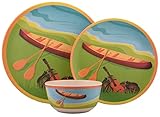 Melange 18-Piece Bamboo Dinnerware Set (Campers Kayak) | Shatter-Proof and Chip-Resistant Bamboo Plates and Bowls | | Dinner Plate, Salad Plate & Soup Bowl (6 Each)