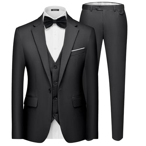 MAGE MALE Men's 3 Pieces Suit Elegant Solid One Button Slim Fit S...